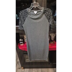 LuLaRoe Gray Star Print Baseball Tunic Dress Womens Size Small bodycon 139